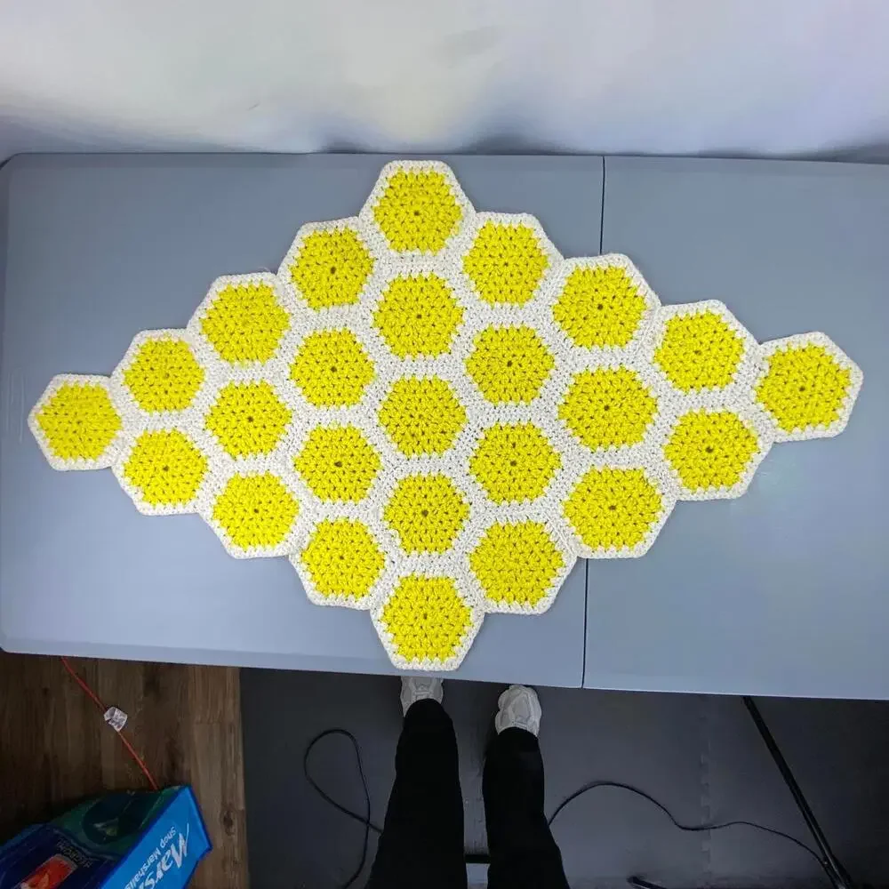 Handcrafted Crochet Yellow/White Honeycomb Pattern Table Decor